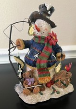 Vintage Resin Metal Fishing Snowman figurine picture