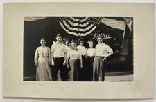 Vintage RPPC - Real Photo Postcard - Early Laundry Business Group American Flag picture