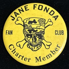 Anti Vietnam War Rare US Jane Fonda Fan Club Charter Member Button 1960s 3-Inch picture