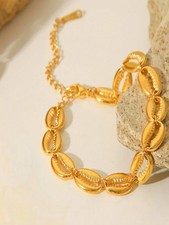 Cowrie Shell Bracelet Waterproof Anti-Tarnish 14K Yellow Gold Plated 7'' Inch picture