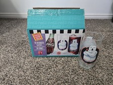 VTG 1997 Coca Cola Attitude Bear Glass 6 Set Indiana Glass 16 Oz New  Open Box picture
