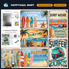 Vintage Metal Tin Signs Set of 5, Beach Surfboard Wall Art, Tropical Ocean Decor picture