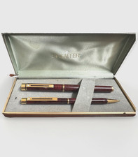 Vintage 14K Sheaffer 1021 Brown & Gold Fountain and Ball Pen Set (Brand New) picture
