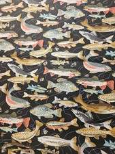 Vintage Fish Fabric Cotton Length Of 3 Yards 44