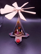 Vintage Volkskunst German Christmas Pyramid Candle Carousel Baby Jesus in Manger picture