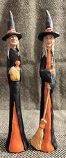 KSA Kurt S. Adler Pencil-Thin Halloween Witch Figurines Pair Primitive Folk Art picture