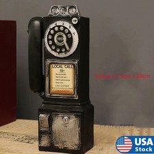 Retro Antique Wall-Mounted Pay Phone Model Vintage Booth Telephone Figurine -USA picture