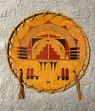Julian & Maria Martinez San Ildefonso Pueblo Signed Round Leather Wall Hanging picture