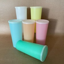 Tupperware Vintage Pastel Tumbler Set of 6 - 16 oz. Cups #107 Seals #297 picture
