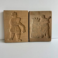 Vintage Dutch Speculaas Molds Set of 2 Hand Carved Wooden Cookie Board Holland picture