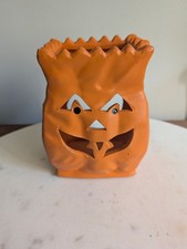 Vintage Halloween Jack O Lantern Pumpkin Sack Luminary Candle Holder 1990s picture