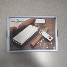 New Wallace Silversmiths 8 Inch Silver Plated Cigar Case with Cutter Vintage picture