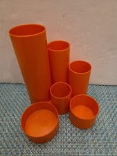 VTG 70's Penrex Orange Space Age Plastic Desk Organizer Pen Holder MCM Pop Art picture