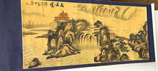 Chinese Landscape Hanging Scroll Painting w/ Calligraphy, Red Seals 65inches picture