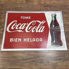 VTG Drink Coca Cola Ice Cold Bottle Sign Tome Coca Cola Bien Helada Advertising picture