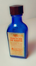 Vintage Cobalt Blue Glass Rexall Tincture of Iodine Poison Bottle - EMPTY picture