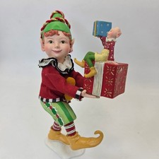 KSA Collectibles Christmas Elf Holding Gift Present Figurine Holiday Decor picture