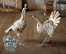 Rustic Metal Turkeys Distressed Antique White Farmhouse Thanksgiving ~ Set Of 2 picture