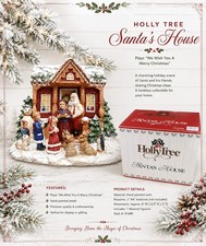 Holly Tree Santa's House Christmas Village Display W/ Working Music Box Vintage picture