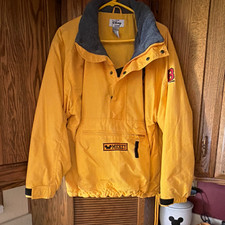 The Disney Store Mickey Mouse Yellow/Gray Hooded Pullover Jacket M Patch 28 picture