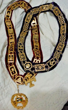 Lot of 2 Masonic  Mason Chain Collar 1 Purple / 1 Red Velvet Backing w/Medalions picture