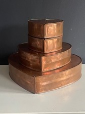 Vintage Copper Heart Shaped Cake Pans Molds Set of 4 Nesting Graduated Sizes picture