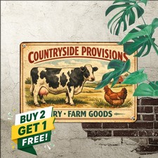 Farm Fresh Rooster Cow Tin Sign Retro Barnyard Animals Kitchen Wall Decor picture