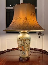 CHINESE INSIDE-PAINTED GLASS VASE LAMP C. 1898-1910   CHINESE GATHERING PARTY picture