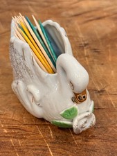 Vintage white swan ceramic toothpick/match holder picture