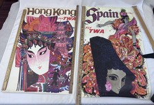 Vintage TWA Travel Posters Spain & Hong Kong David Klein Lithograph Pair picture