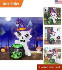 Adorable 5FT Inflatable Cat with Witch Cauldron - Durable Halloween Decoration picture
