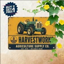 Vintage Farm Tractor Field Sign Retro Country Agricultural Shed Metal Plaque picture