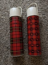 2 VINTAGE WINCHESTER GUNS HUNTING PLAID THERMOS BRAND THERMOS RED &  PLAID picture