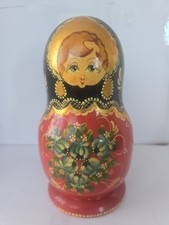 VTG Russian Matryoshka Gold Leaf Nesting Dolls - 7 Pieces - 8in Tallest, Signed  picture