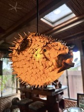 NEW 12”-13” Pufferfish Lamp w/yellow LED Tiki bar Smokin Tikis Oceanic picture