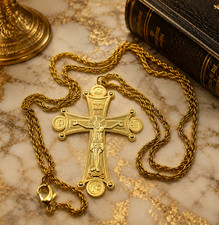 24KT Gold Plated Brass Pectoral Bishop's Cross Pendant with 48 7/8