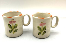 2 Flower Hand Thrown Ceramic Coffee Demitasse Small Cups 2 7/8” Anthropologie picture
