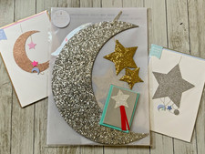 RETIRED Meri Meri Glitter Hanging moon & stars and three cards ~ NOS Set of 4 picture