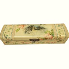 Antique Victorian Celluloid Glove Box  Floral & Winter Lithograph Ornate Lock  picture