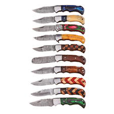 Lot of 10 Handmade Damascus Steel Camping Tactical Folding blade POCKET Knives picture