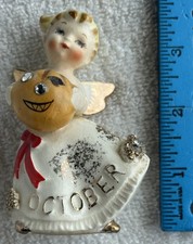 Vintage Lefton October Angel Pumpkin Jack o’Lantern Rhinestones GR picture