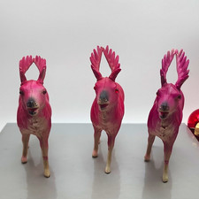 3 Vtg Magenta Pink Ombre Celluloid Reindeer Antlers Red Gem Eyes Japan 6