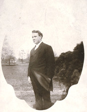 CABINET CARD YOUNG MAN OUTDOOR PHOTO TREES COAT MOVEMENT 5x7 EARLY 1900s COLLINS picture