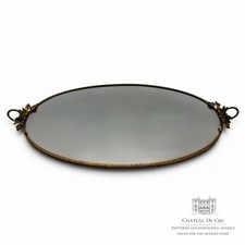 Vintage Oval Mirrored Vanity Tray Gold Tone Grapevine Handles Hollywood Regency picture