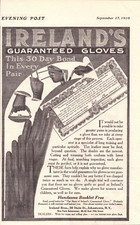 1910 Ireland's Guaranteed Glove's Print Ad  30 Day Bond In Every Pair picture