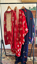 Lot of 3 Vintage MCM 1950s 60s Kimonos Haori Silk Handmade floral Crane Red Blue picture