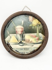 Antique Round We Serve Metropolitan Ice Cream Sign RareS1 picture