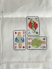 RARE LINEN CARD TABLE TOPPER. Hand-stitched Euro-Design. An Exceptional Gift picture