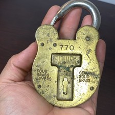 Squire Old English #770 Large Solid Brass Padlock NO KEY Vintage Made In England picture