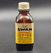 Vintage Swan Tincture Iodine Poison Amber Glass Medicine Bottle 1 fl oz  picture